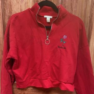 Embroidered red crop sweater